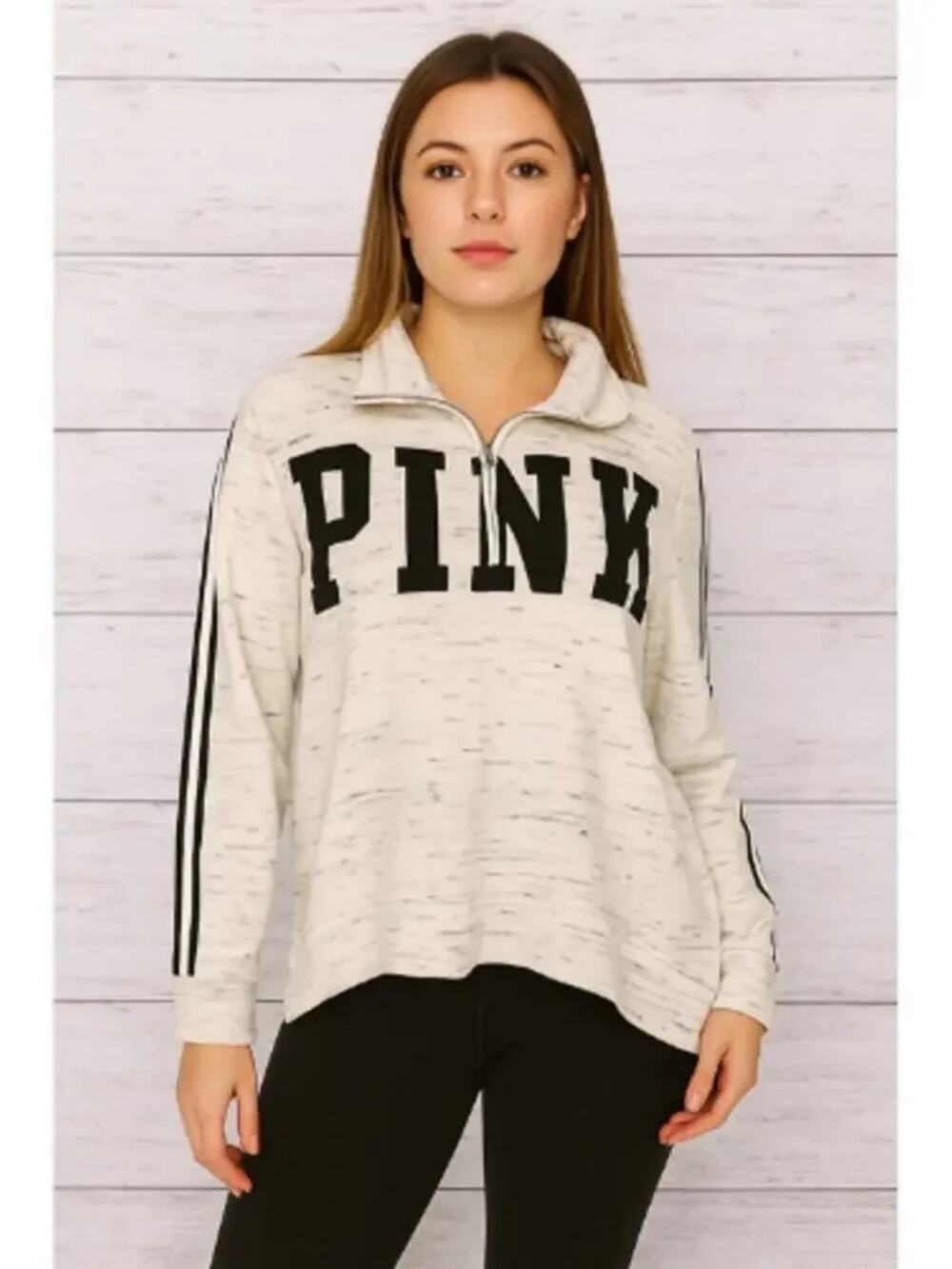 PINK Victoria’s Secret Gray Space Dye 1/4 Zip Pullover, XS
